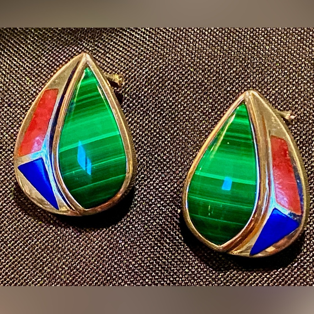 Whitney Kelly Sterling and Malachite teardrop shaped earrings